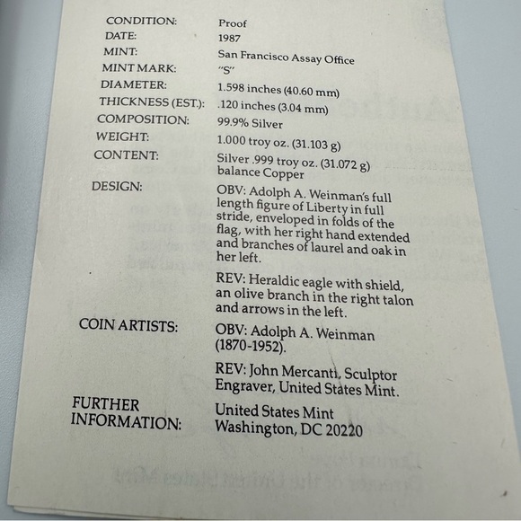 1987-S Proof American Silver Eagle w/ COA & Boxes - Picture 11 of 12